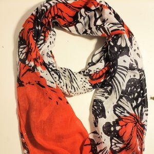 Red White and Black Scarf Wrap with Butterfly Pattern